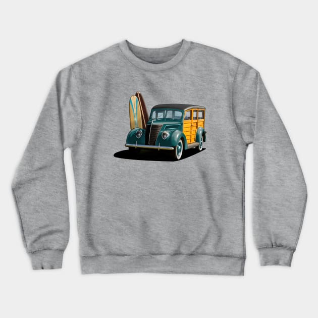 1937 Ford Woody Station Wagon in teal Crewneck Sweatshirt by candcretro